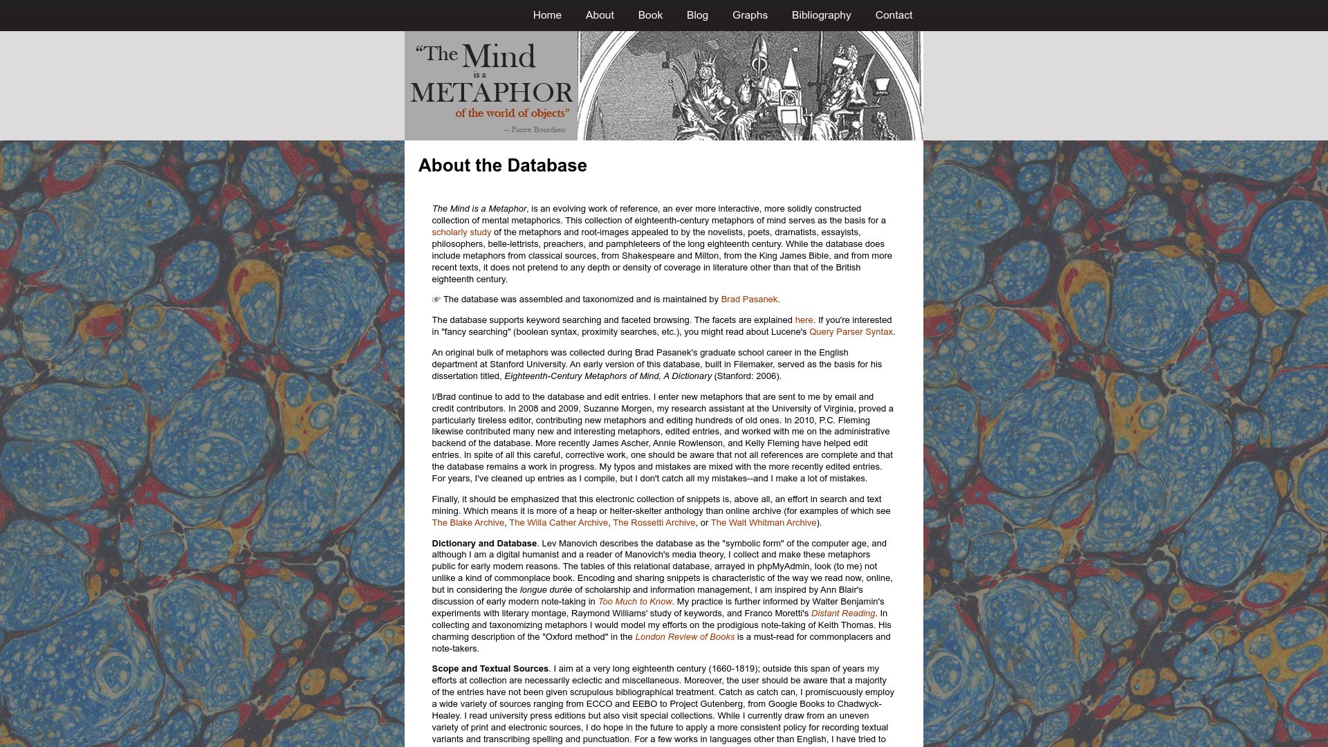 Screenshot of metaphors.lib.virginia.edu: The Mind Is a Metaphor: About the Database