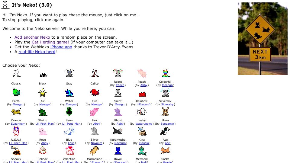 Screenshot of webneko.net: Webneko – a desktop screenmate ported to web
