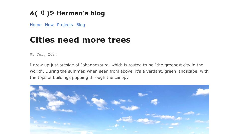 Screenshot of herman.bearblog.dev: Cities Need More Trees