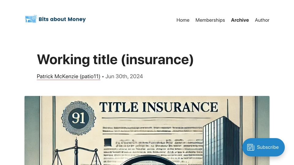Screenshot of bitsaboutmoney.com: Working Title (Insurance)