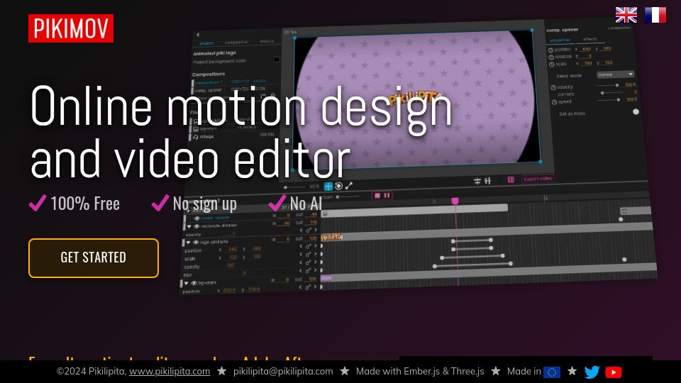 Screenshot of pikimov.com: Show HN: I created an After Effects alternative