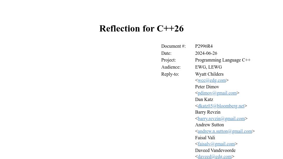 Screenshot of isocpp.org: Reflection for C++26