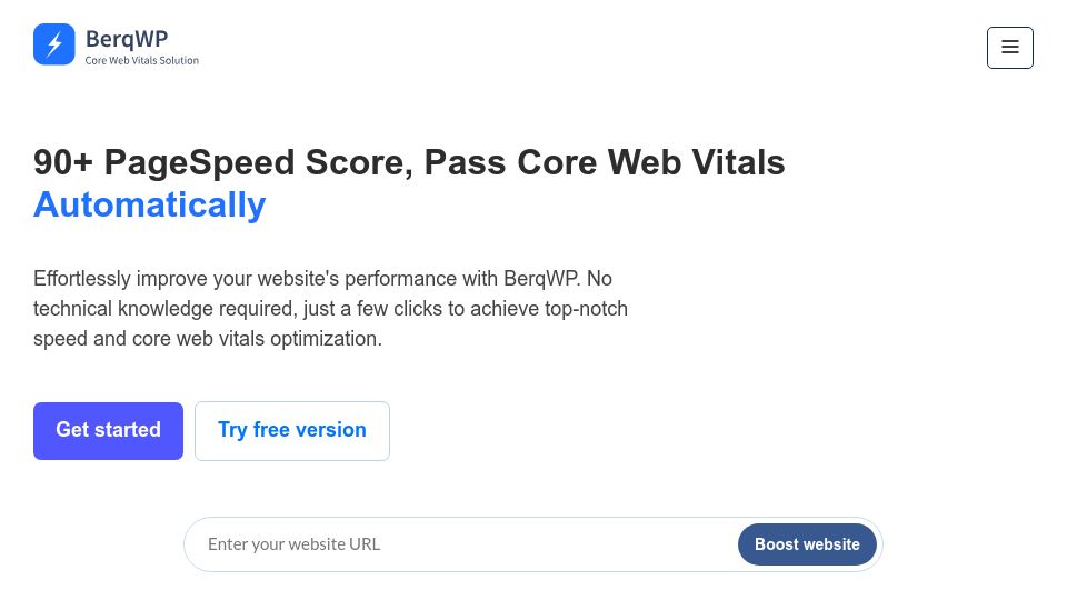 Screenshot of berqwp.com: Show HN: BerqWP – Automatically Optimize Core Web Vitals for WordPress