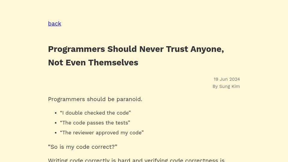 Screenshot of carbon-steel.github.io: Programmers Should Never Trust Anyone, Not Even Themselves