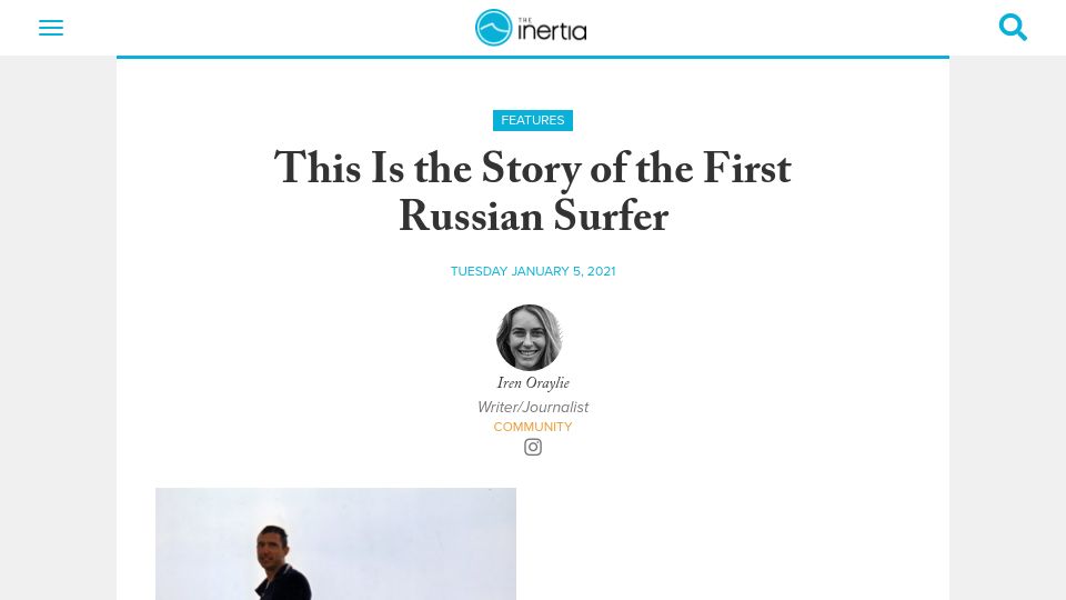 Screenshot of theinertia.com: Story of USSR's First Surfer