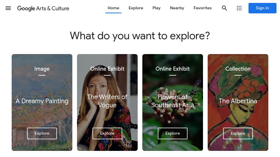 Screenshot of artsandculture.google.com: Google Arts and Culture site I didn't know existed