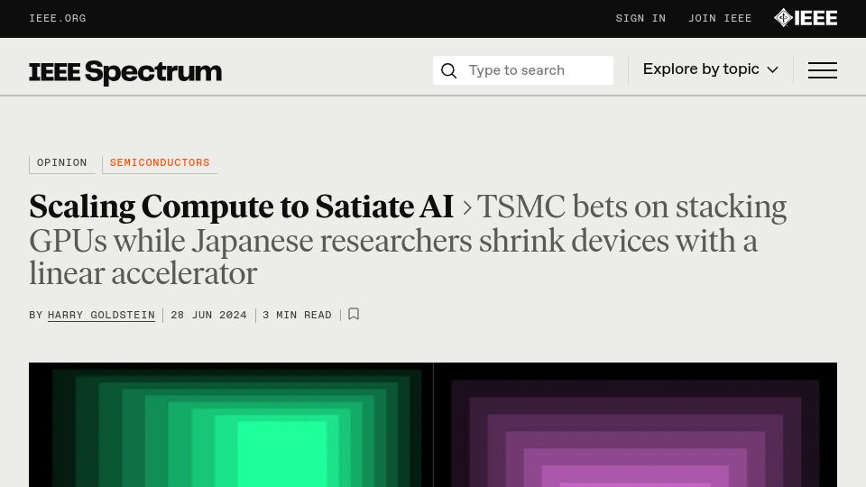Screenshot of spectrum.ieee.org: Extreme Measures Needed to Scale Chips