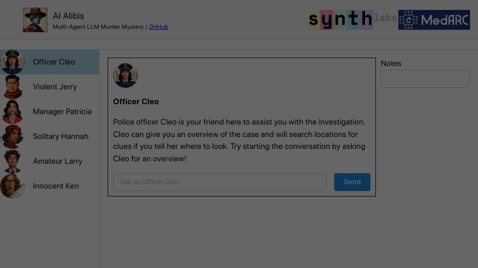 Screenshot of ai-murder-mystery.onrender.com: Multi-agent chatbot murder mystery