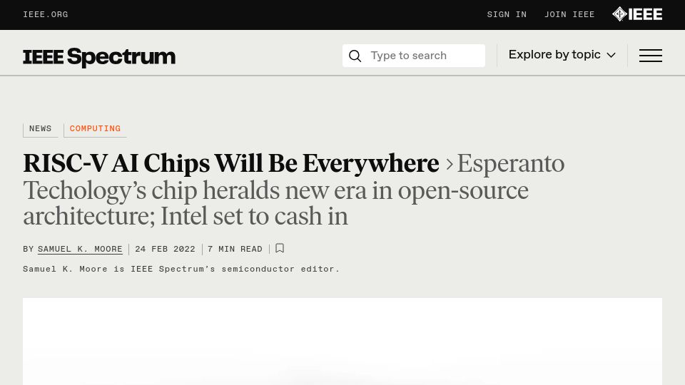 Screenshot of spectrum.ieee.org: RISC-V AI Chips Will Be Everywhere (2022)