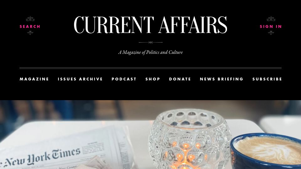 Screenshot of currentaffairs.org: The NYT book review is everything book criticism shouldn't be