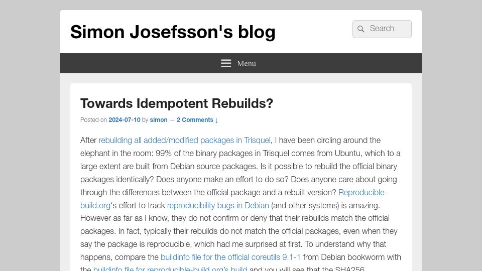 Screenshot of blog.josefsson.org: Towards Idempotent Rebuilds?