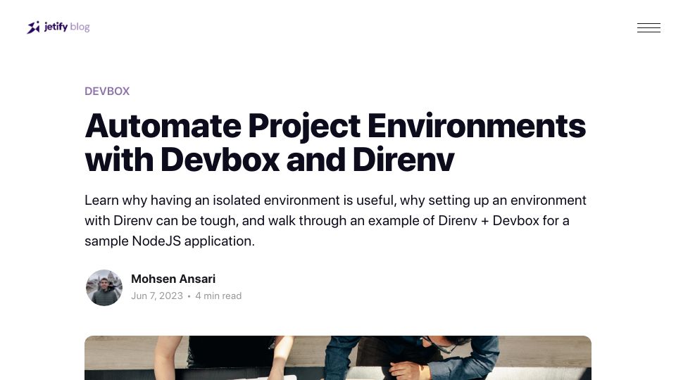 Screenshot of jetify.com: Automate Project Environments with Devbox and Direnv