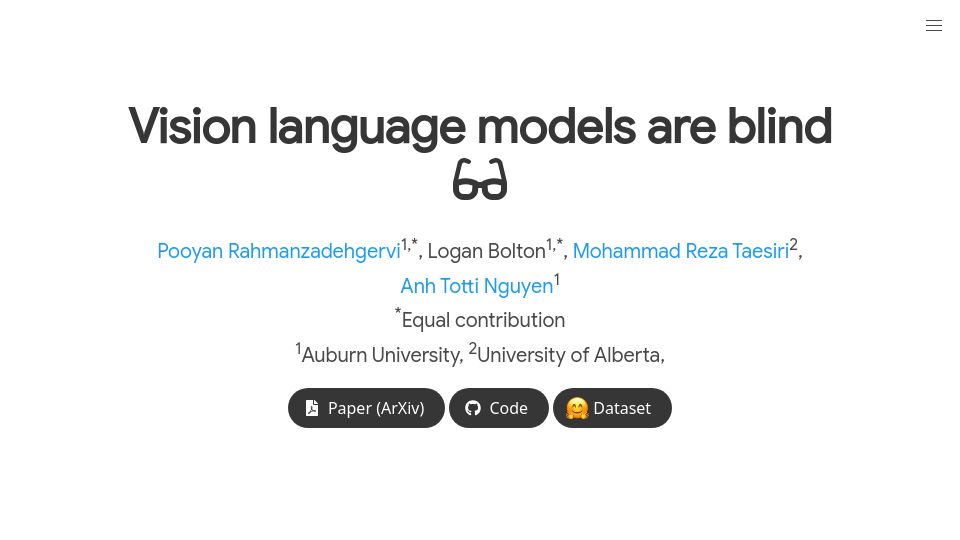 Screenshot of vlmsareblind.github.io: Vision language models are blind