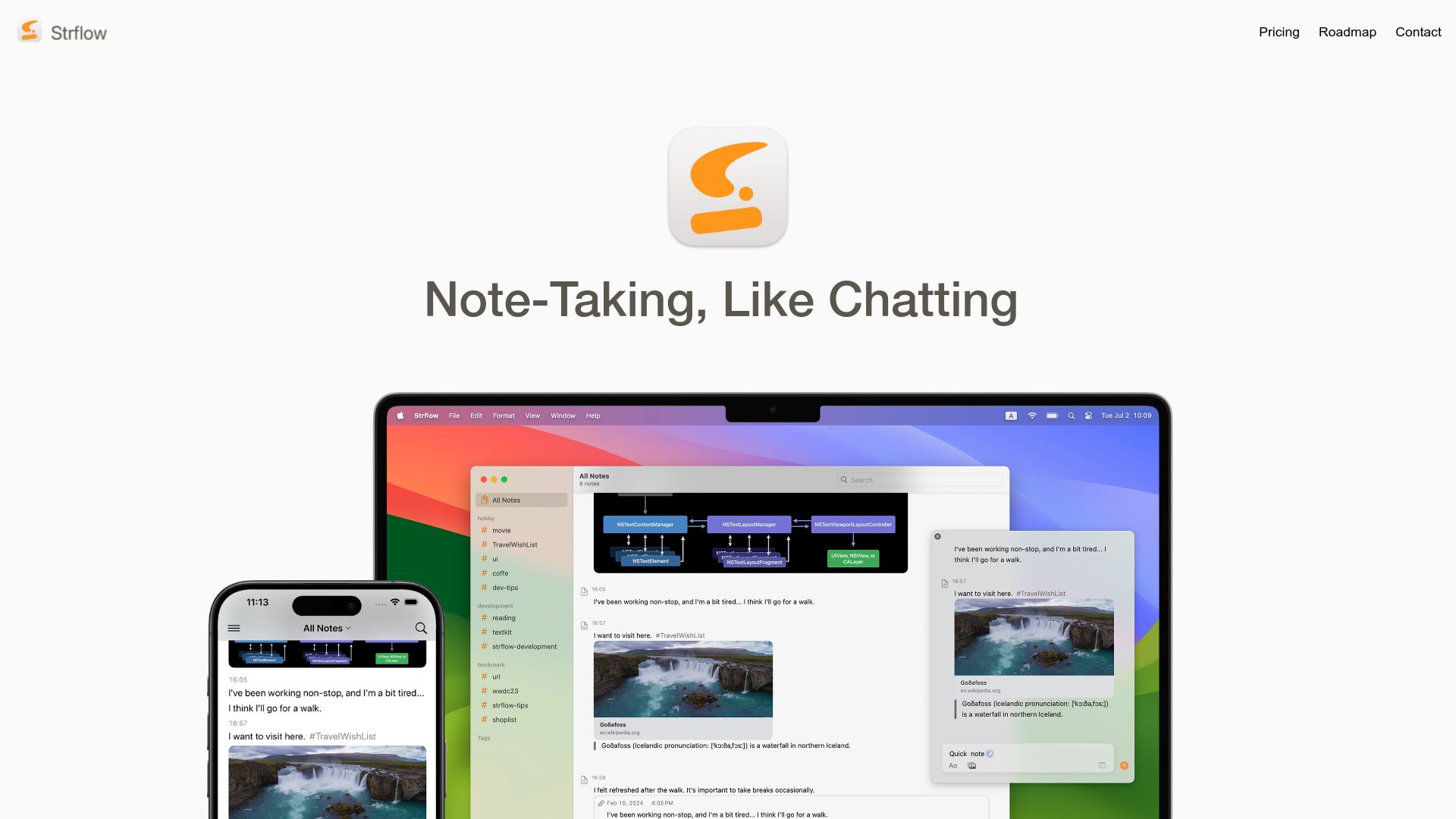 Screenshot of strflow.app: Show HN: I made a Note-Taking app for people who keep texting themselves
