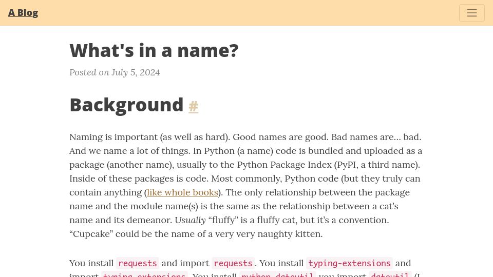 Screenshot of joshcannon.me: An analysis of module names inside top PyPI packages