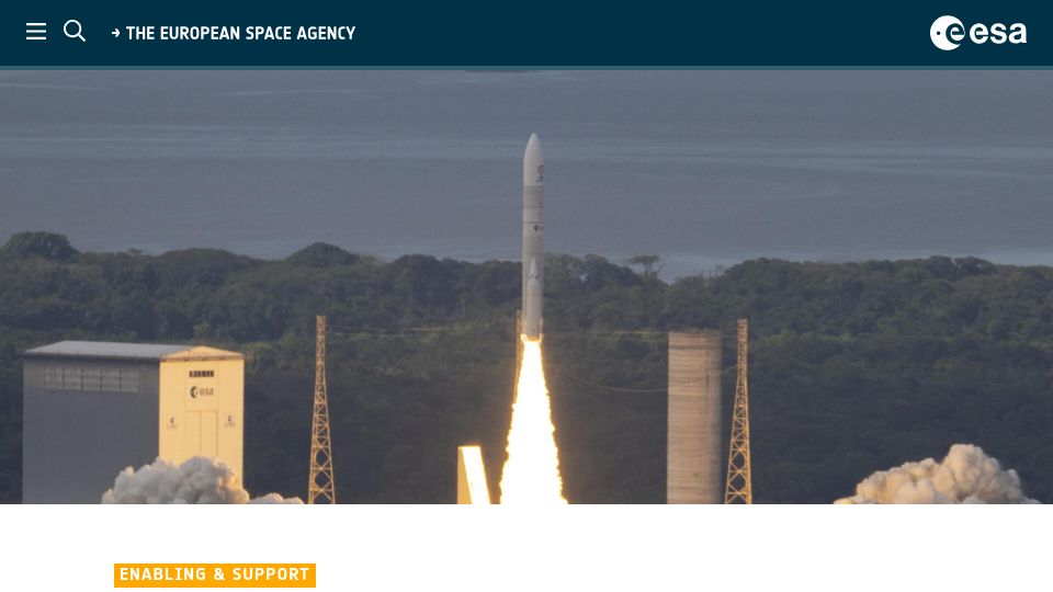 Screenshot of esa.int: Europe's new Ariane 6 rocket powers into space