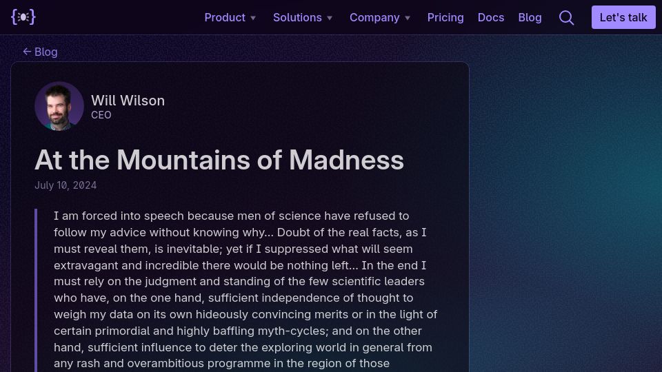 Screenshot of antithesis.com: At the Mountains of Madness