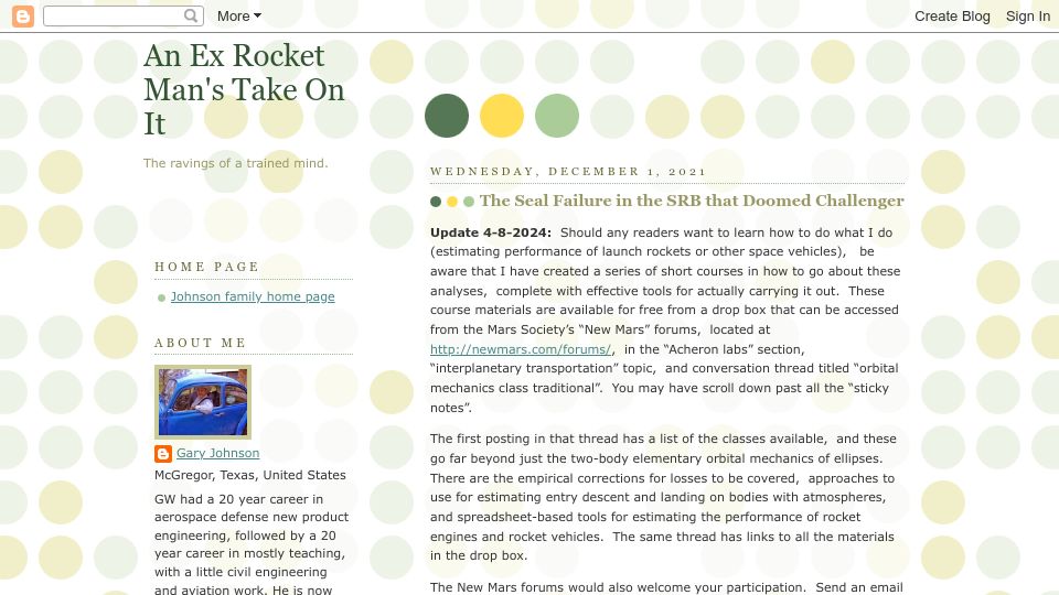 Screenshot of exrocketman.blogspot.com: The Seal Failure in the SRB That Doomed Challenger (2021)
