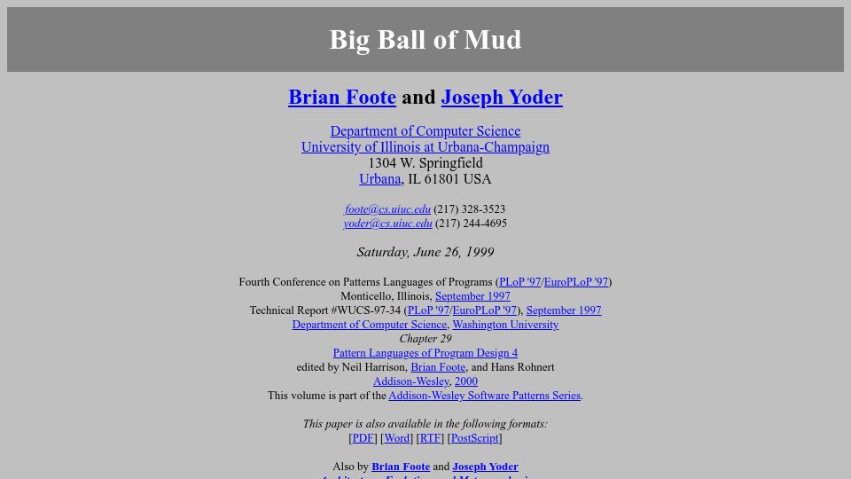 Screenshot of laputan.org: Big Ball of Mud (1999)