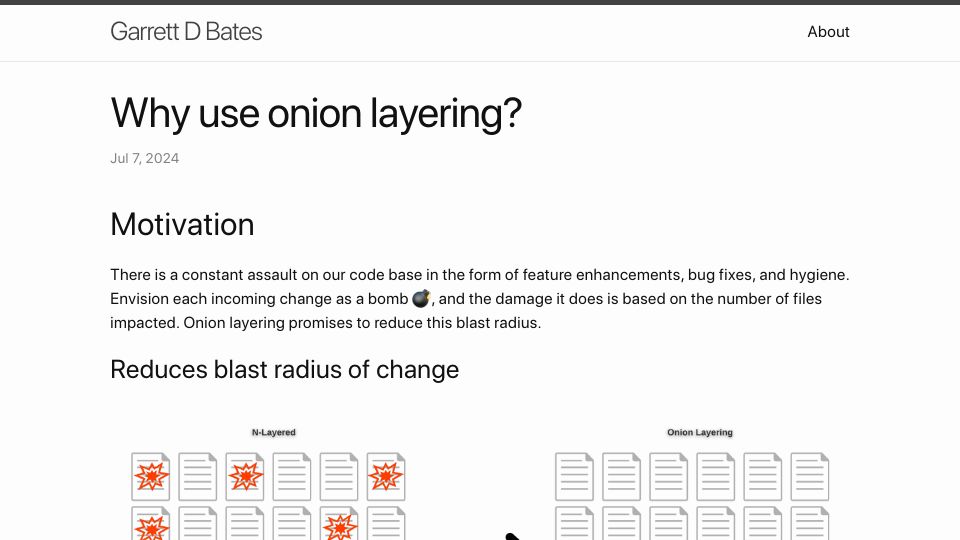 Screenshot of garrettdbates.com: Why Use Onion Layering?