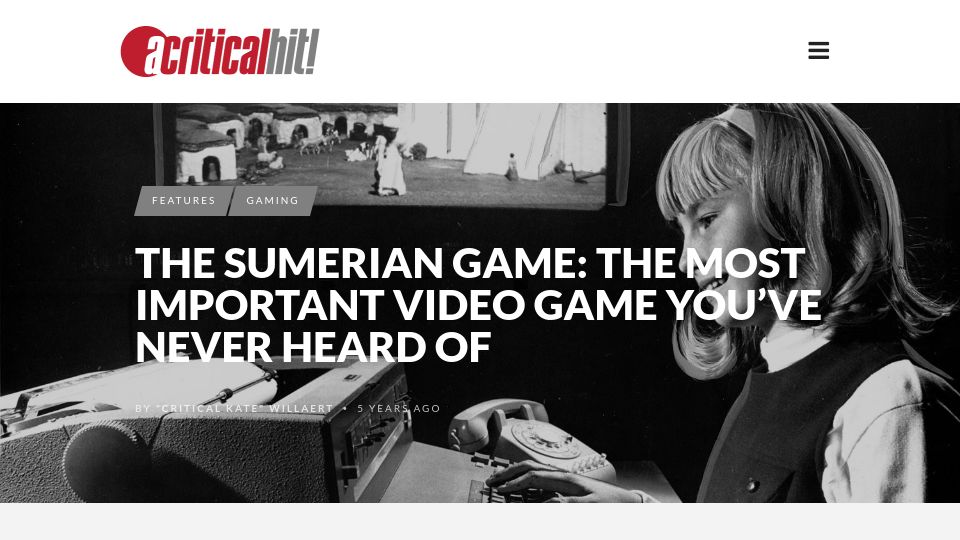 Screenshot of acriticalhit.com: The Sumerian Game: The Most Important Video Game You've Never Heard Of (2021)