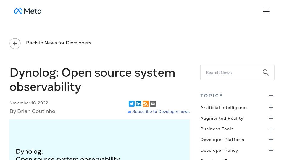 Screenshot of developers.facebook.com: Dynolog: Open-Source System Observability (2022)