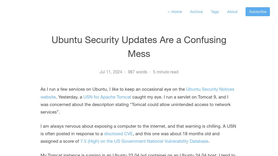 Screenshot of gld.mcphail.uk: Ubuntu Security Updates Are a Confusing Mess