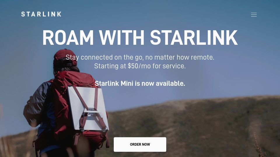 Screenshot of starlink.com: Starlink Mini is now available