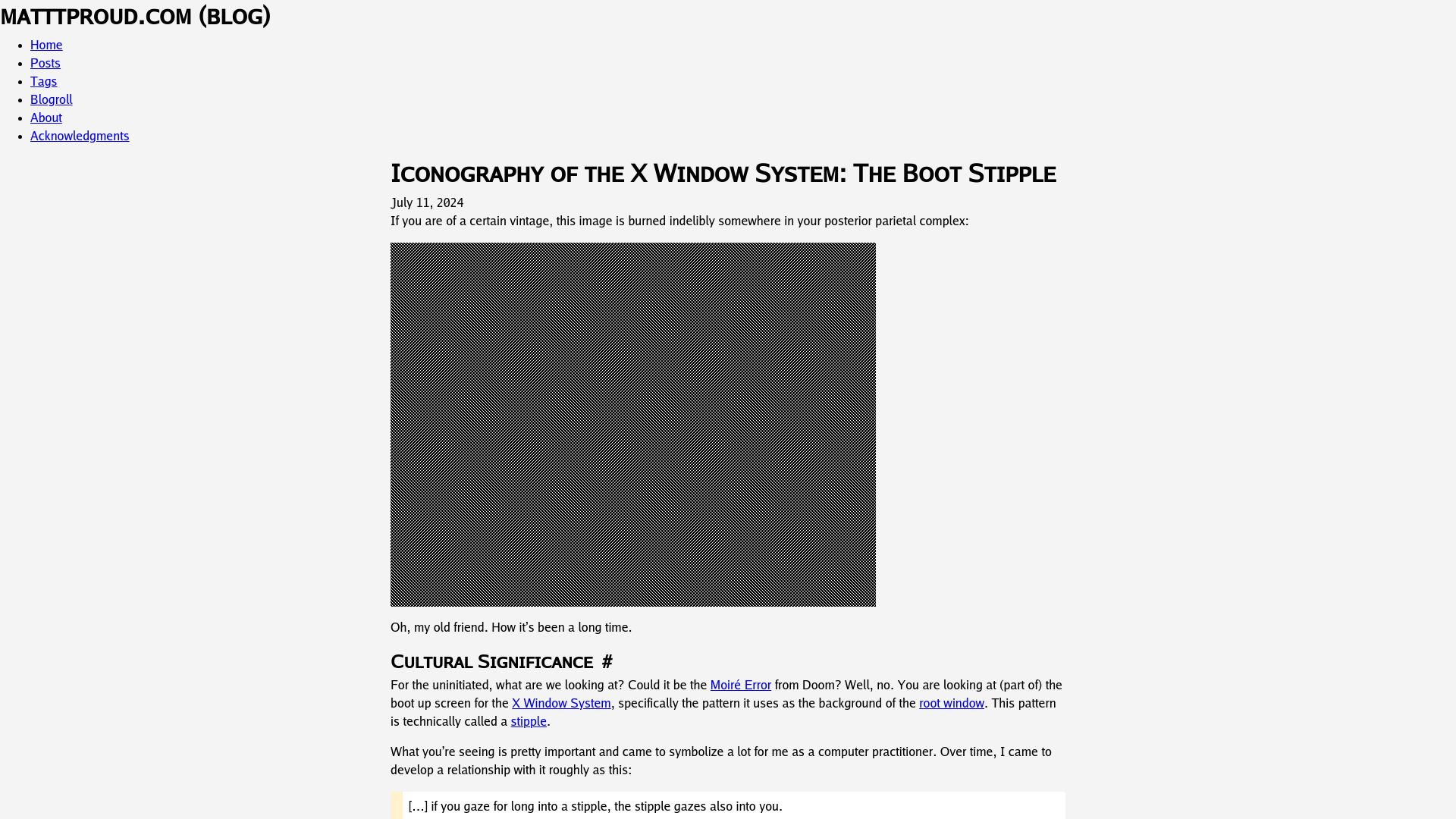 Screenshot of matttproud.com: Iconography of the X Window System: The Boot Stipple