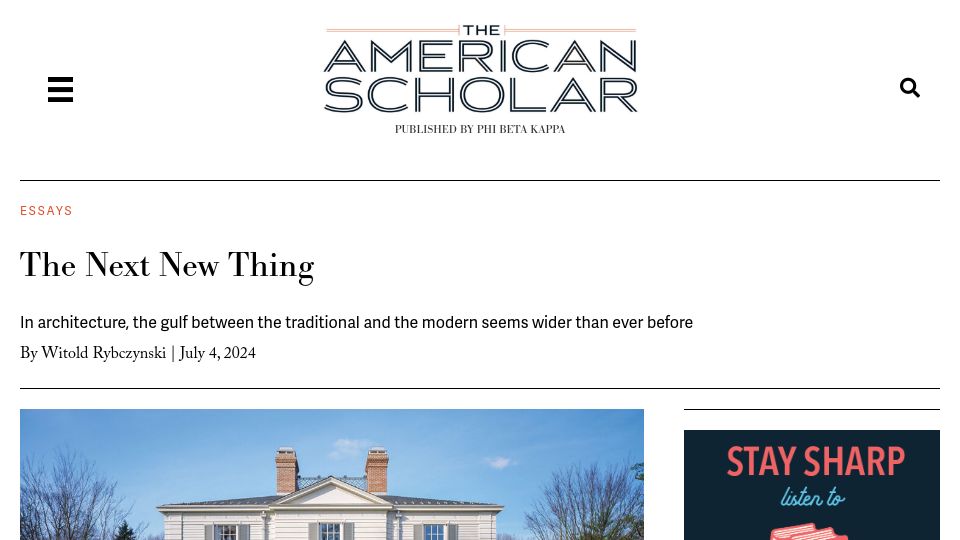 Screenshot of theamericanscholar.org: The Next New Thing: architecture's gulf between the traditional and the modern