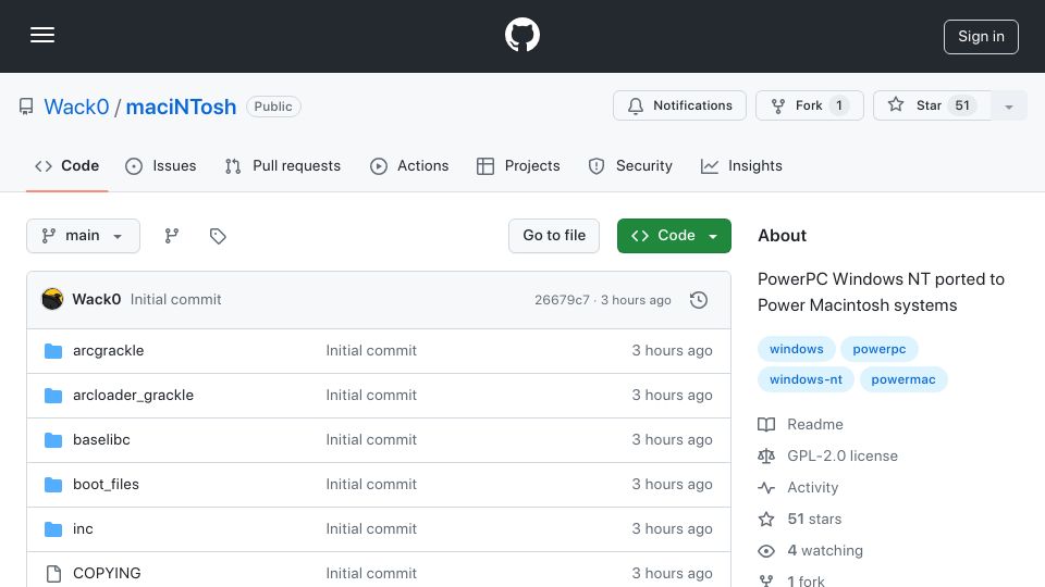 Screenshot of github.com: Windows NT for Power Macintosh