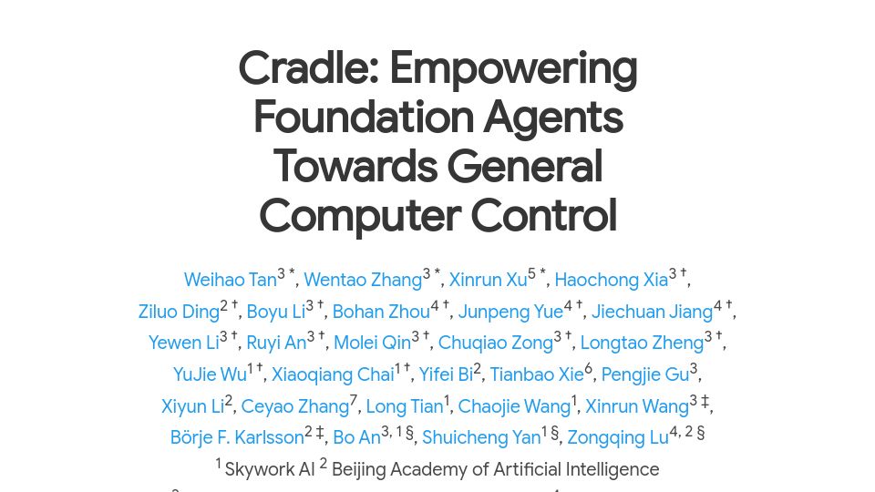 Screenshot of baai-agents.github.io: Cradle: Empowering Foundation Agents Towards General Computer Control