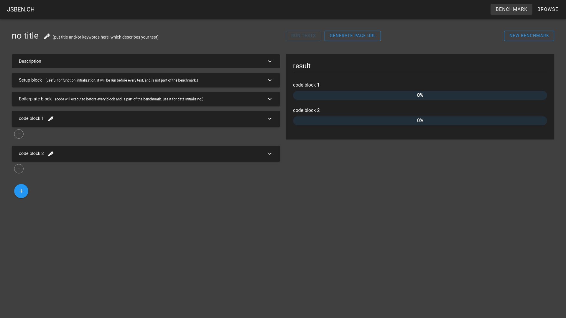 Screenshot of jsben.ch: JSBen.ch – Performance benchmarking playground for JavaScript