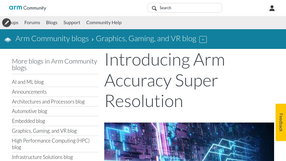 Screenshot of community.arm.com: Arm Accuracy Super Resolution