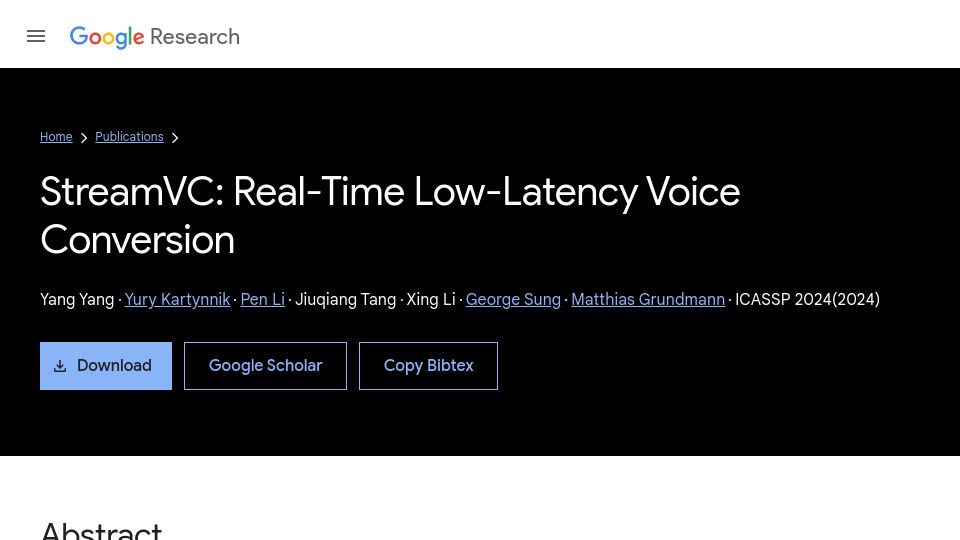 Screenshot of research.google: StreamVC: Real-Time Low-Latency Voice Conversion