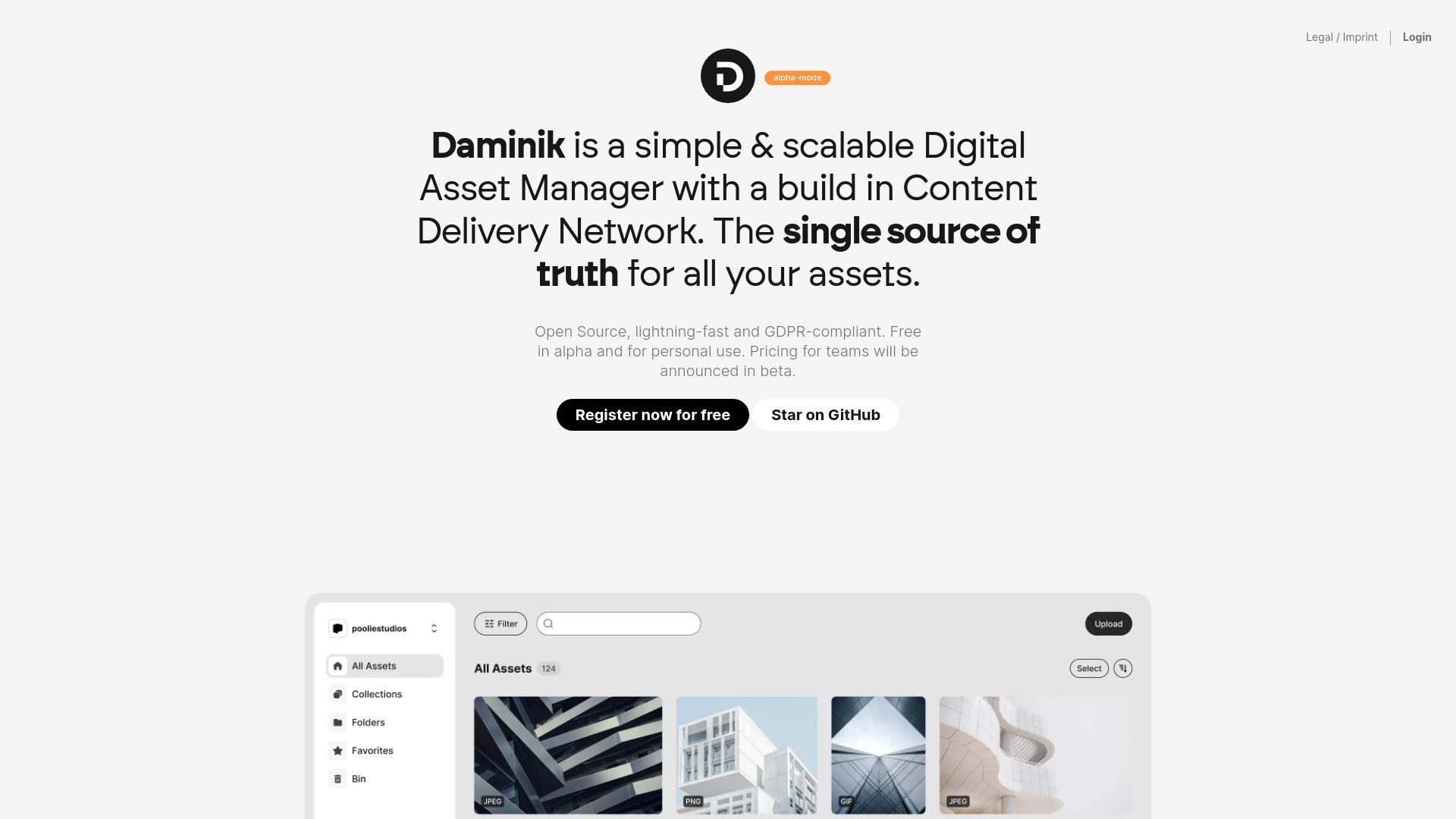 Screenshot of daminik.com: Show HN: Daminik – An Open source digital asset manager