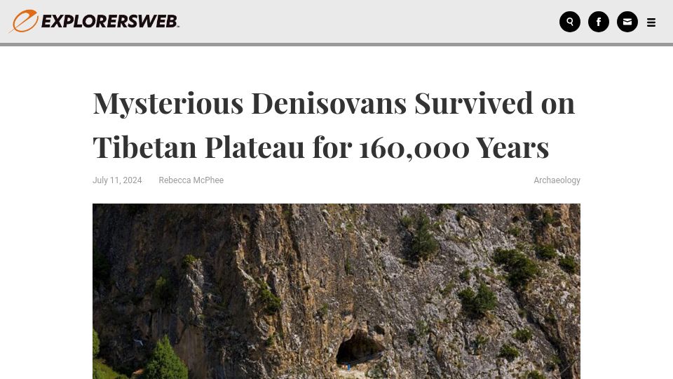 Screenshot of explorersweb.com: Denisovians Survived on Tibetan Plateau for 160k Years