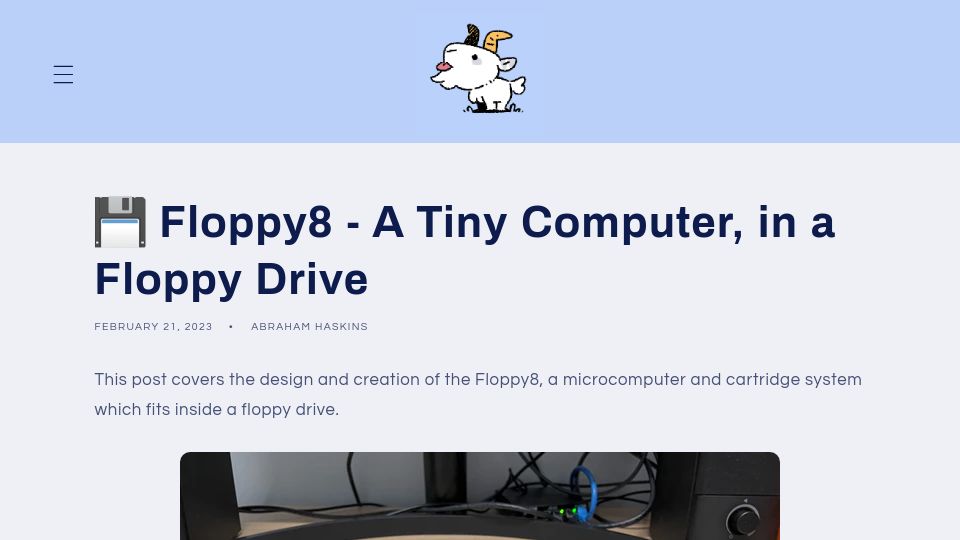 Screenshot of abe.today: Floppy8 – A Tiny Computer, in a Floppy Drive (2023)