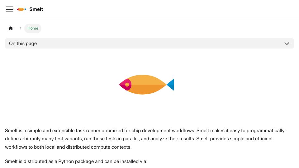 Screenshot of silogy-io.github.io: Show HN: Smelt — an open source test runner for chip developers