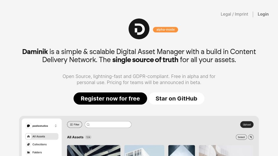 Screenshot of daminik.com: Show HN: Daminik – An Open source digital asset manager