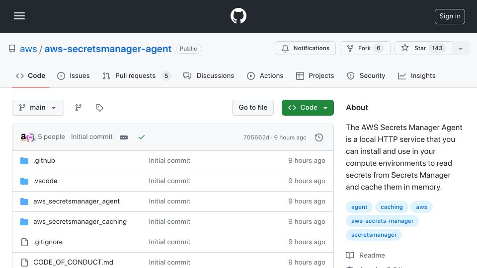 Screenshot of github.com: AWS Secrets Manager Agent