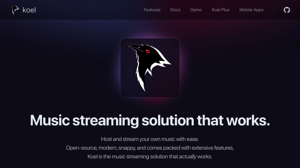 Screenshot of koel.dev: A personal music streaming server that works