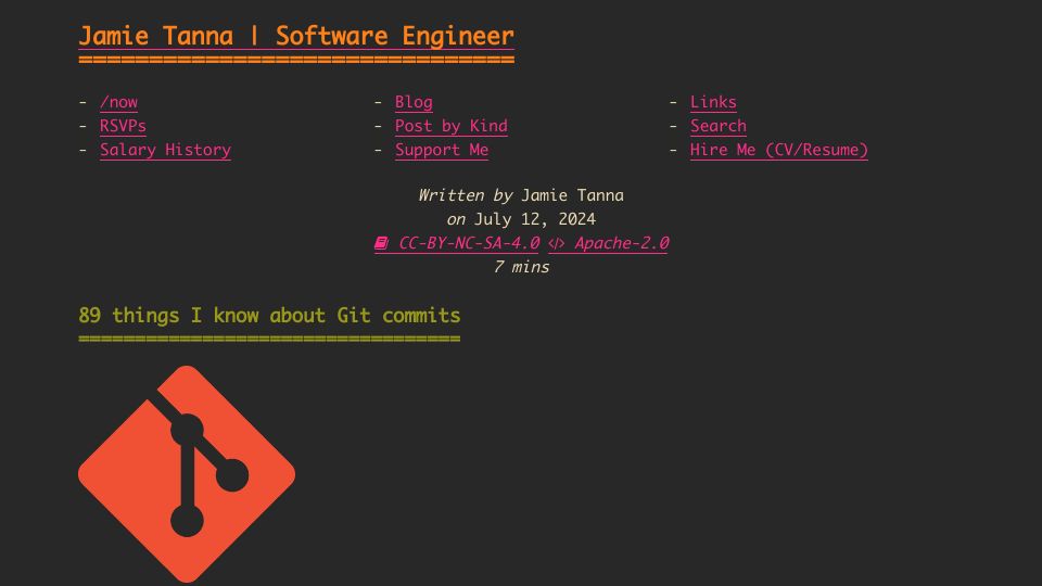 Screenshot of jvt.me: Things I know about Git commits