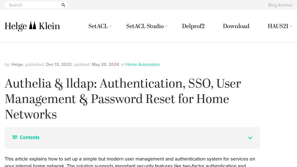 Screenshot of helgeklein.com: Authelia and Lldap: Authentication, SSO, User Management... for Home Networks