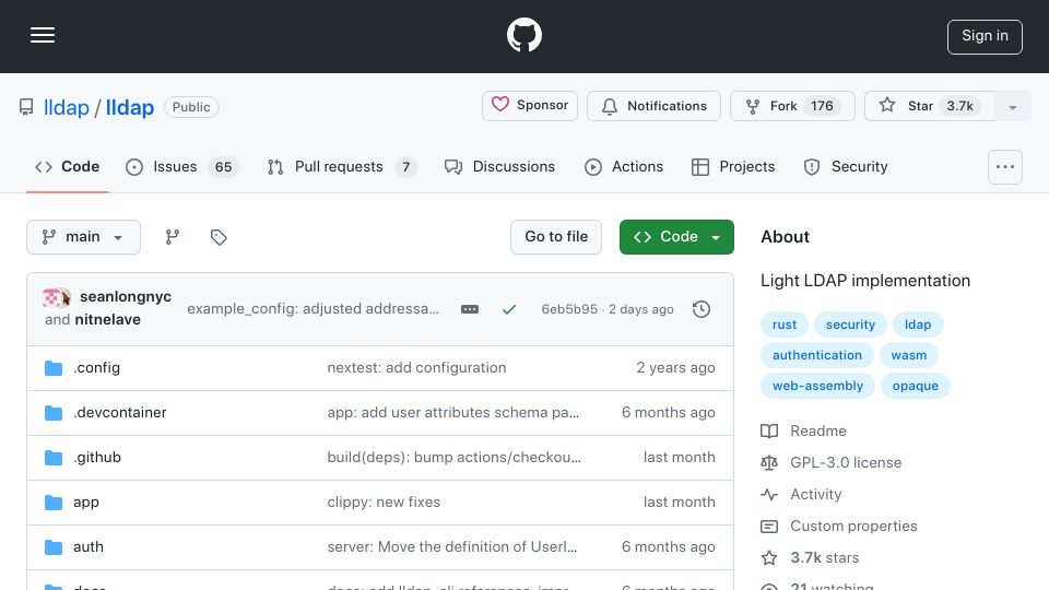Screenshot of github.com: lldap: Light LDAP Implementation