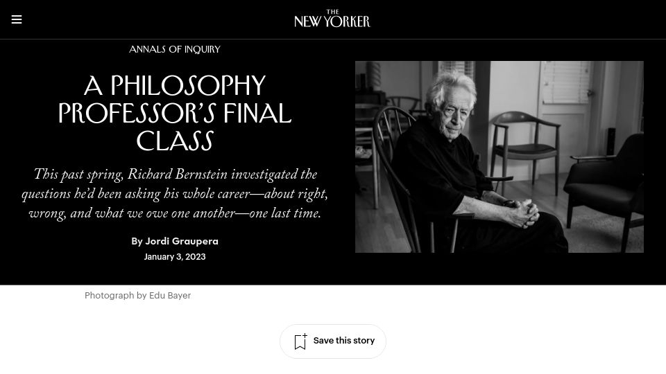 Screenshot of newyorker.com: A Philosophy Professor's Final Class (2023)