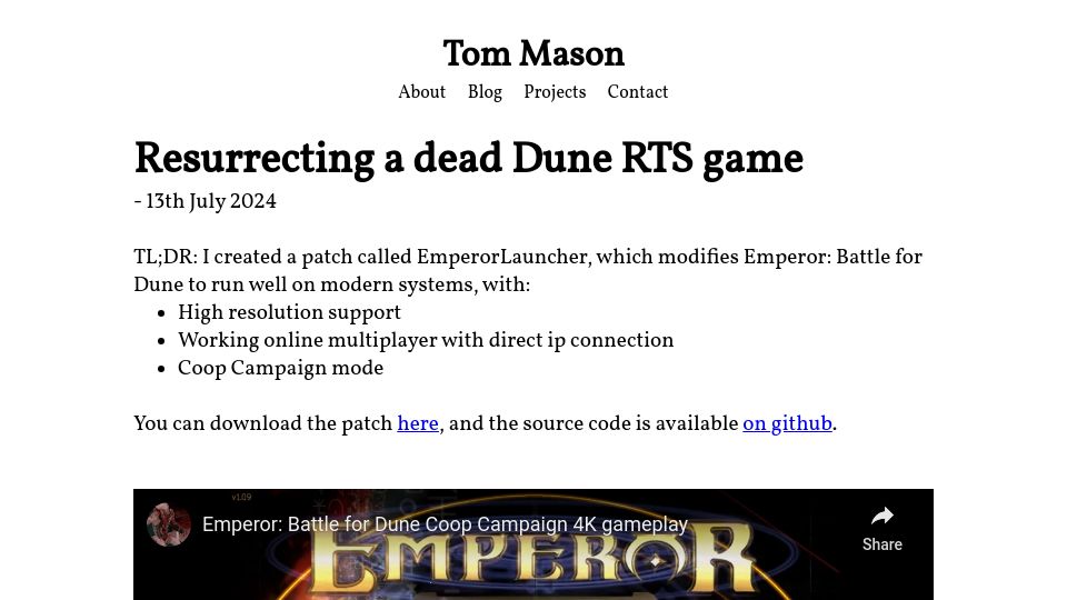 Screenshot of wheybags.com: Show HN: Resurrecting a dead Dune RTS game