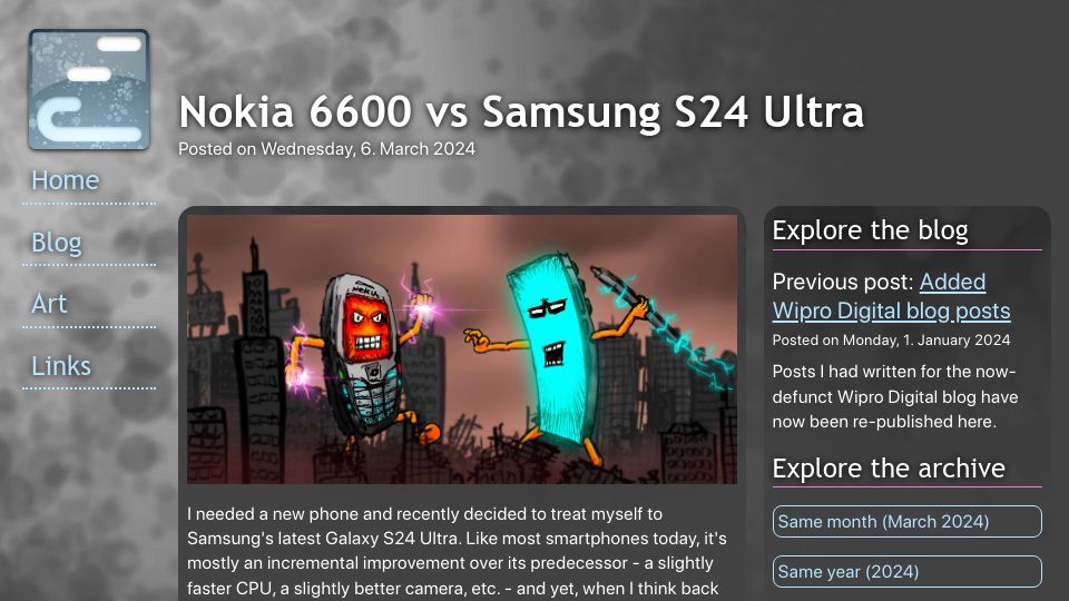 Screenshot of cirrus.twiddles.com: Nokia 6600 vs. Samsung S24 Ultra