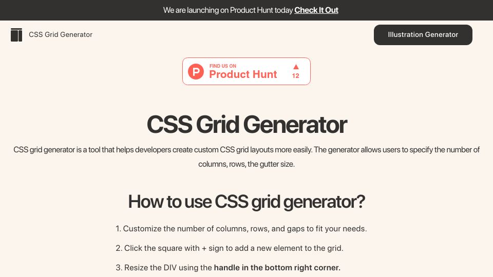 Screenshot of cssgridgenerator.io: Show HN: I made a drag and drop CSS grid generator
