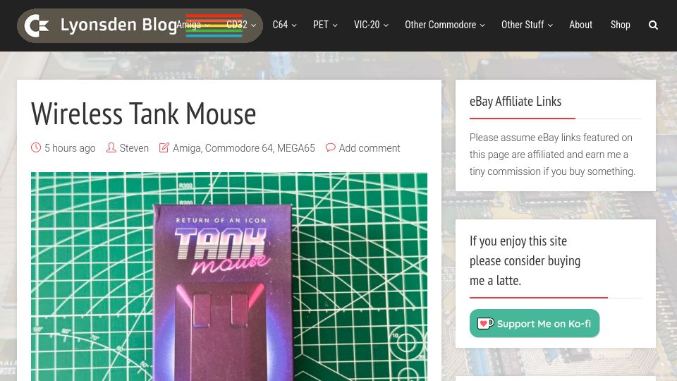 Screenshot of lyonsden.net: Wireless Amiga Tank Mouse
